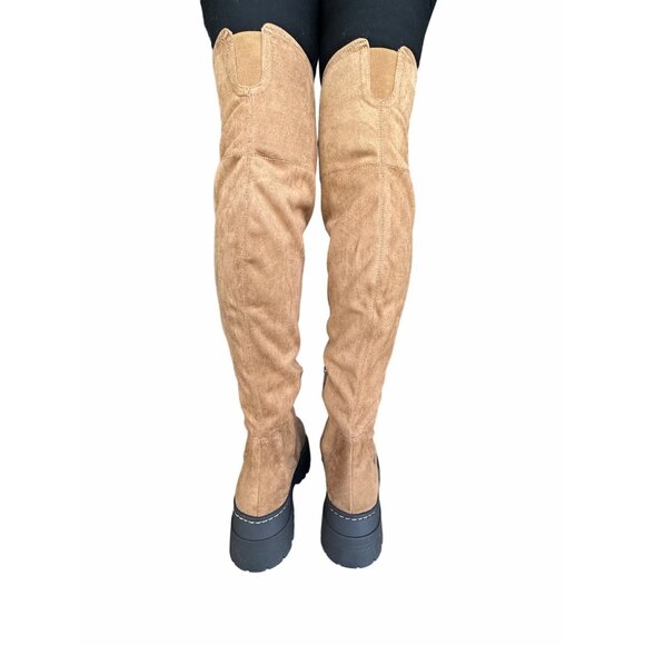 ❤️Marc Fisher LTD Over the Knee Faux Suede Boots Lug Sole Platform Western 8.5 - Picture 5 of 13